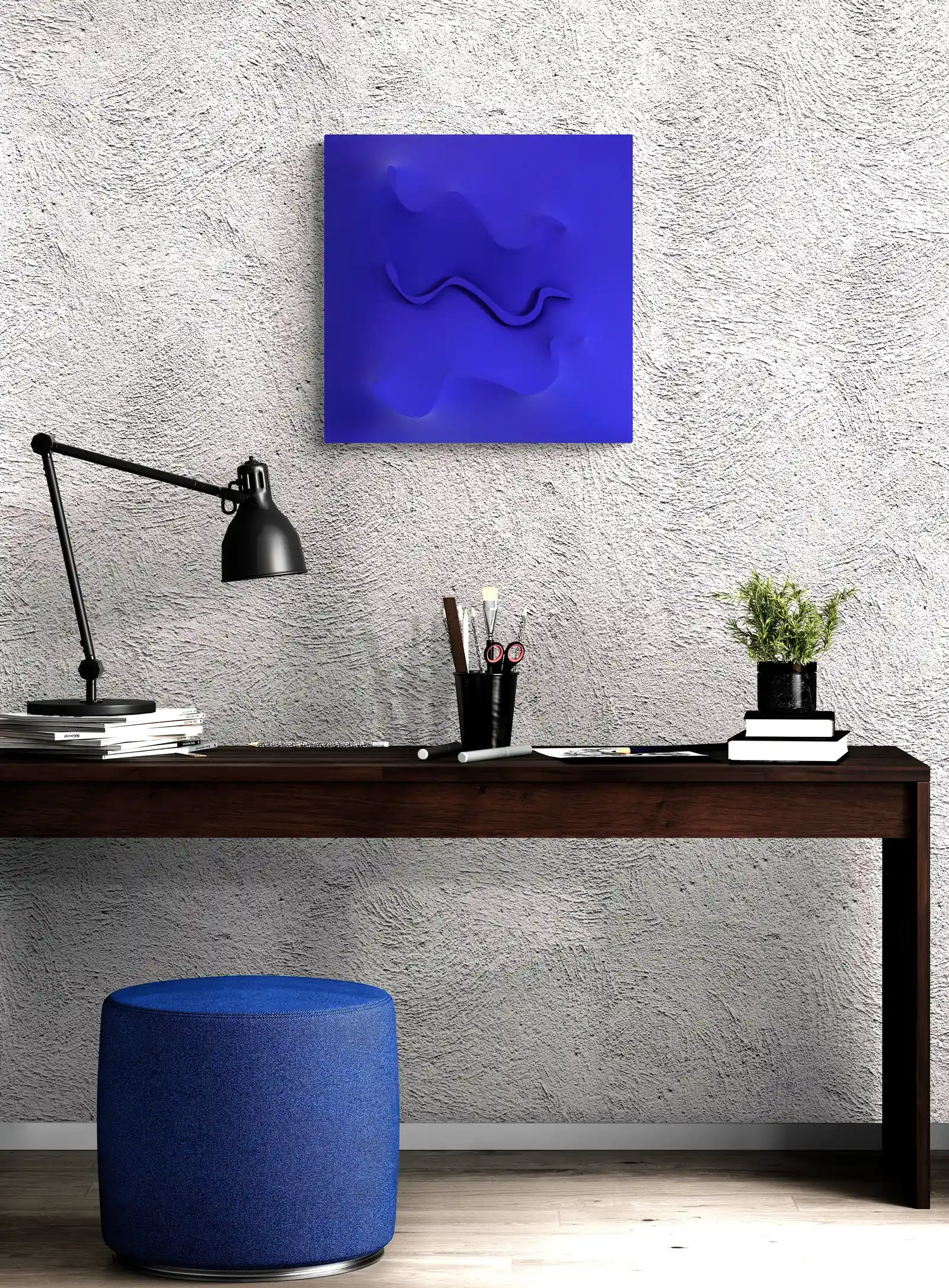 Blue monochrome extroflessed artwork by Alessandro Butera